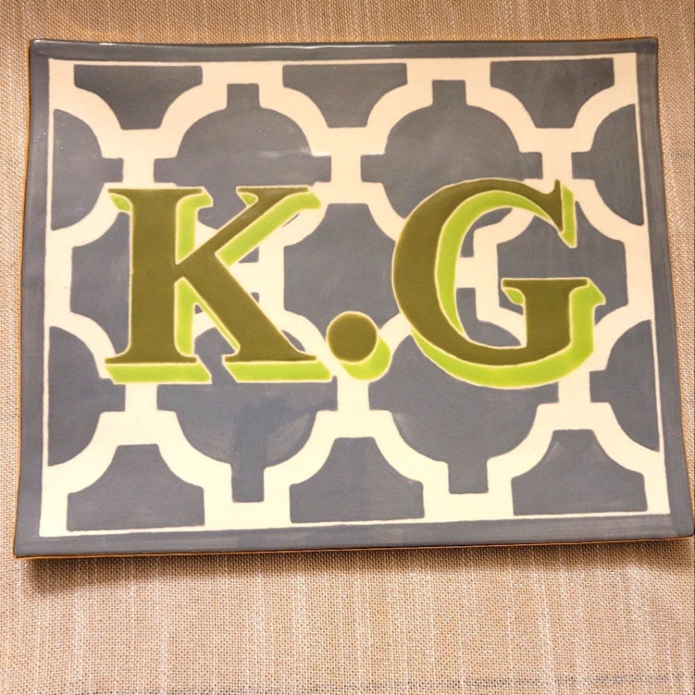 Jill Rosenwald Signed Ceramic Monogram K. G Tray
